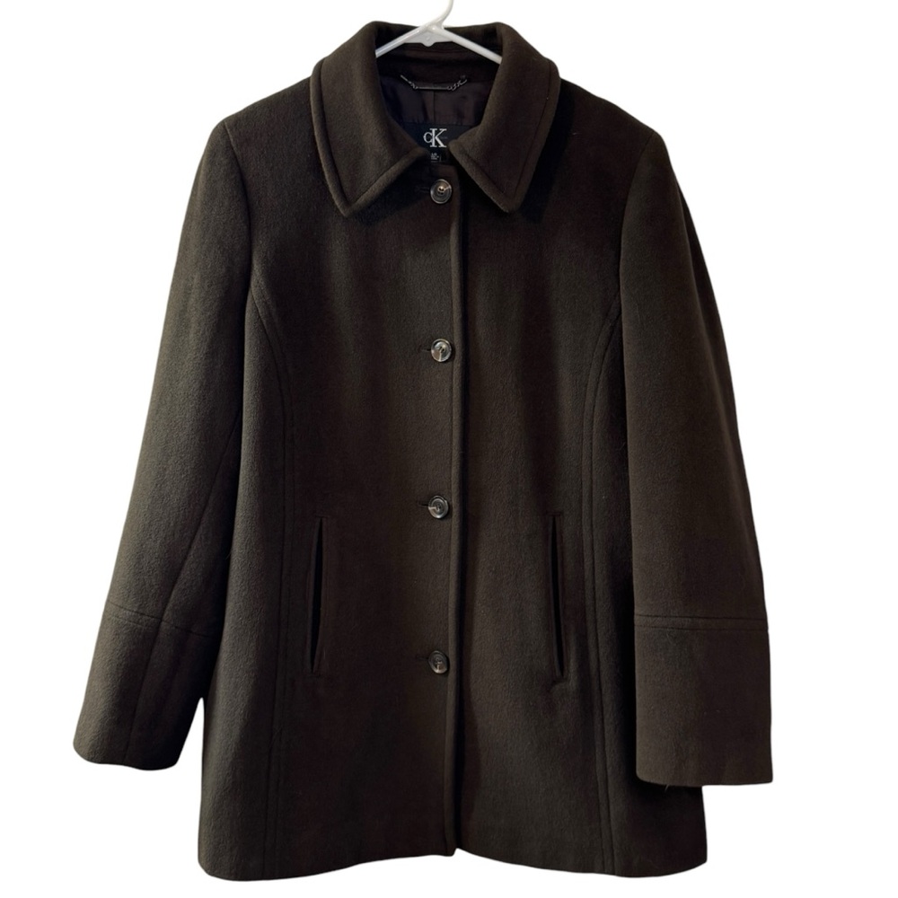 Calvin Klein Angora Rabbit Hair Wool Chocolate Brown Peacoat Like New soft cozy